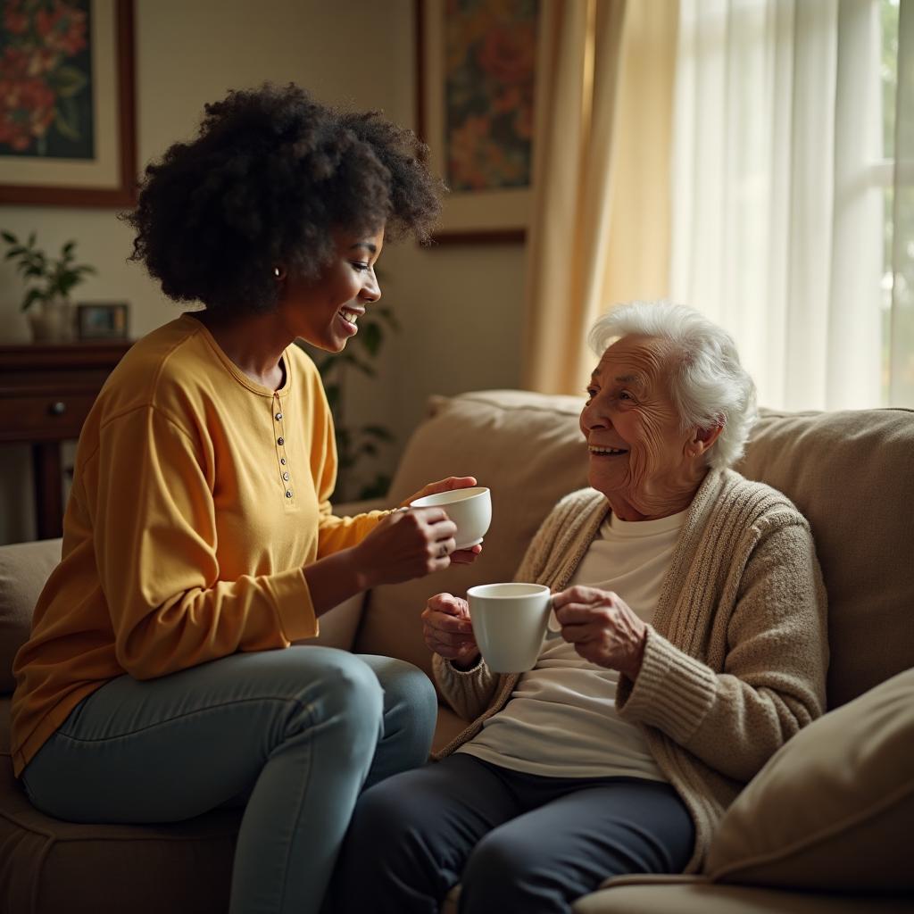 Bloom Home Care caregiver sharing a warm moment with elderly client in Katy, TX