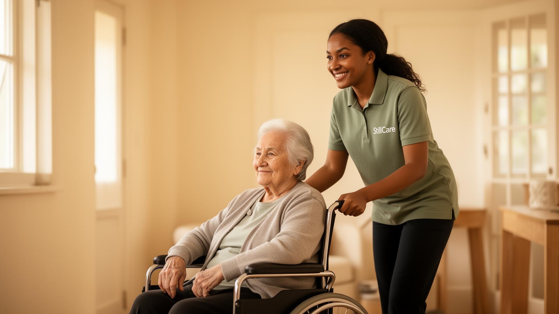 Bloom Home Care caregiver assisting person in wheelchair